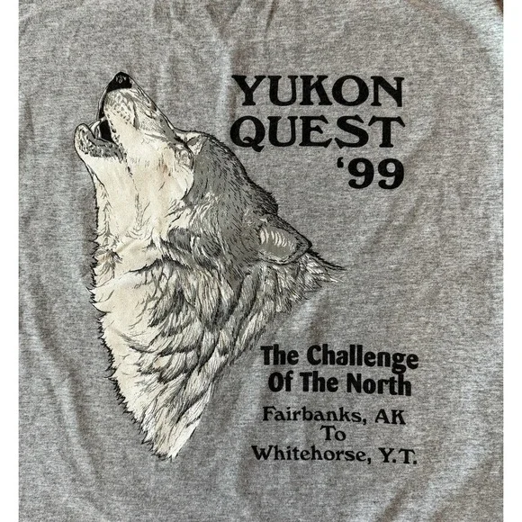 Vintage 1999 Y2K Yukon Quest T Shirt Men's XL Sled Dog Race Graphic Husky Alaska - Picture 2 of 6